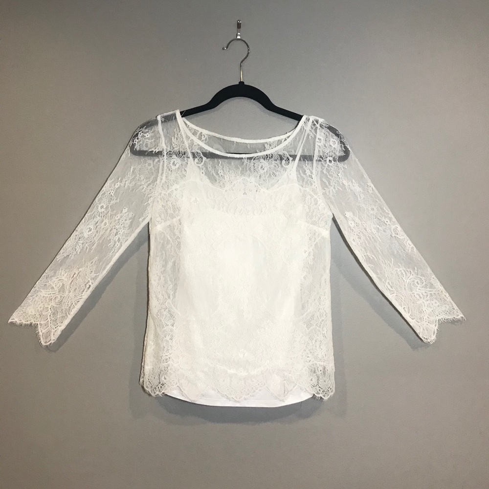 WHBM White Tank & Lace Overlay Long Sleeve Top